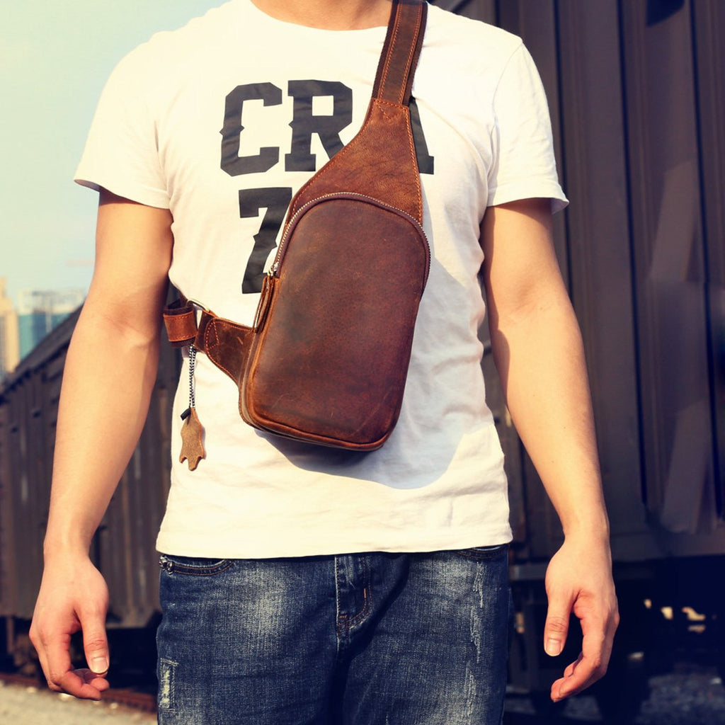 Handmade Leather Braided Mens Cool Chest Bag Sling Bag Crossbody Bag T –  iChainWallets