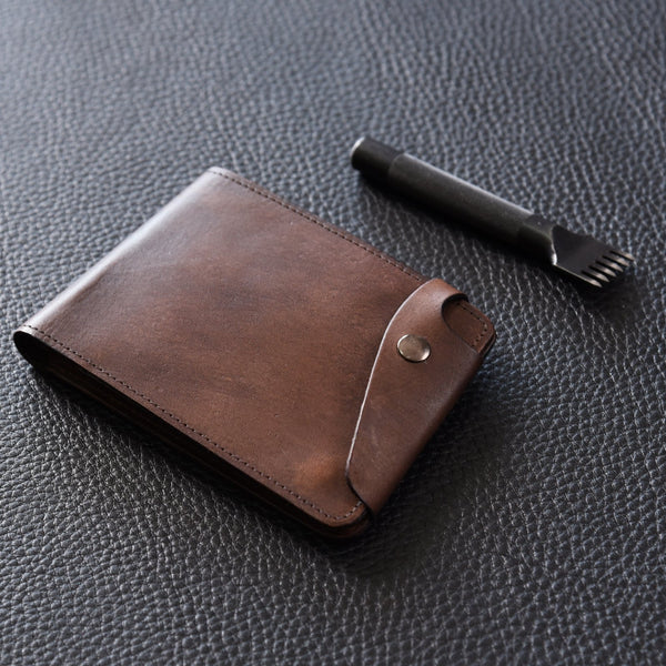 Handmade Mens Cool billfold Leather Wallet Men Small Slim Wallets Bifold for Men - iChainWallets