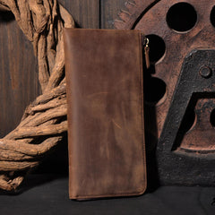 Handmade Leather Mens Cool Long Leather Wallet Zipper Clutch Wallet for Men - iChainWallets