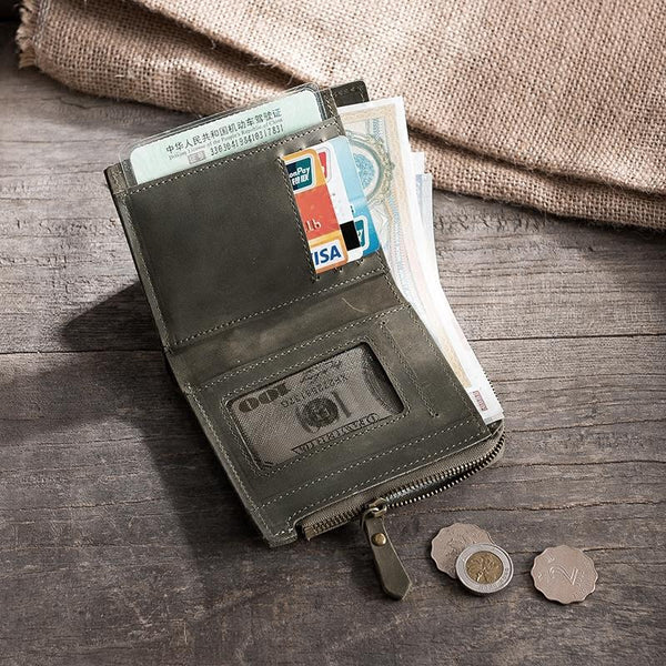 Handmade Leather Mens Cool Slim Leather Wallet Men Small Wallets Bifold for Men