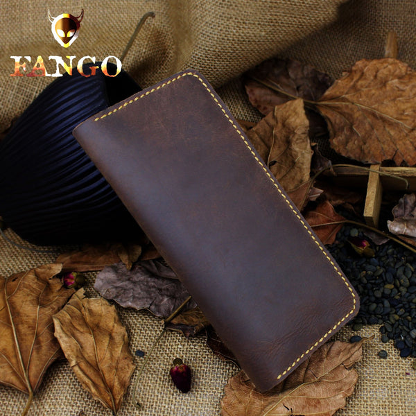 Handmade Leather Mens Cool Travel Long Wallet Card Holder Card Slim Clutch Wallets for Men