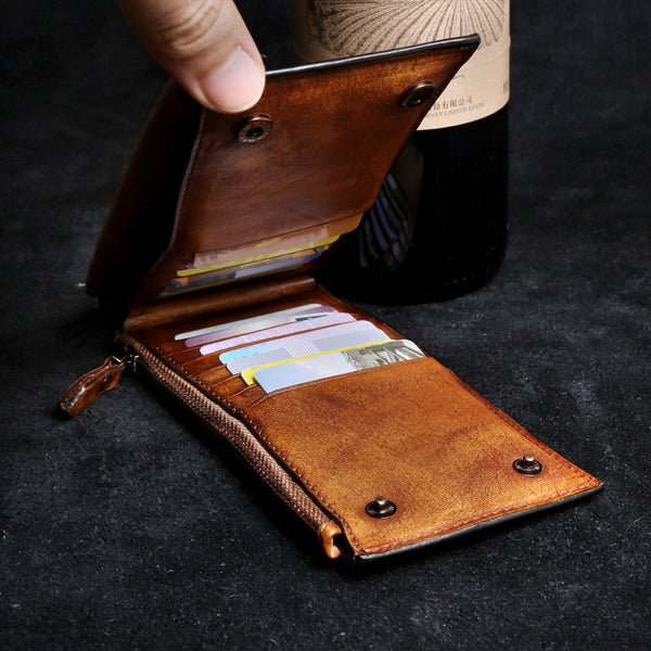 Genuine Leather Mens Cool Long Leather Wallet Card Wallet Clutch Wristlet Wallet for Men