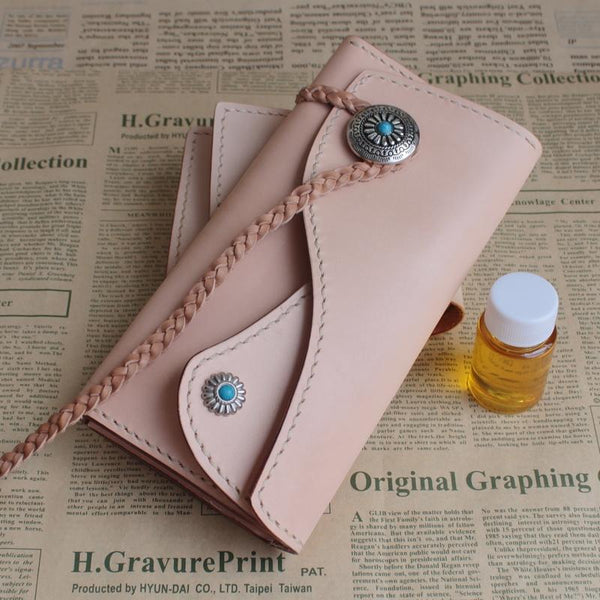 Handmade Leather Mens Clutch Long Wallets Cool Vintage Long Wallet for Women