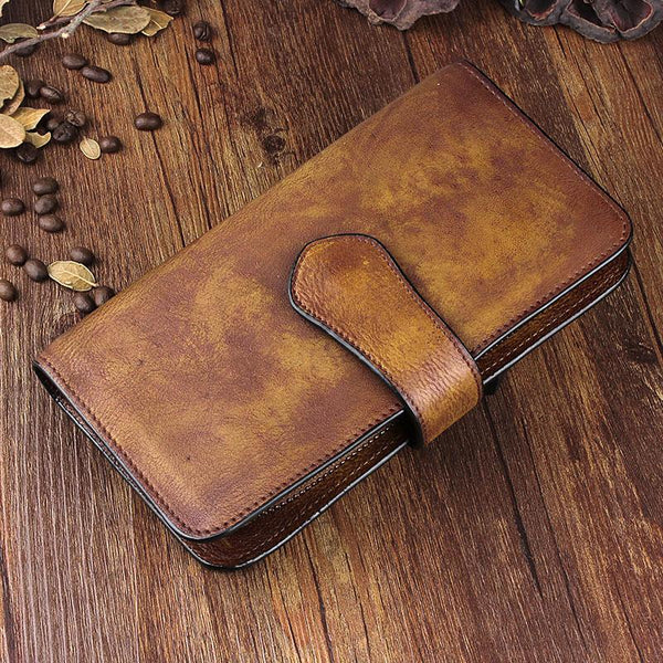 Handmade Leather Mens Cool Long Leather Wallet Trifold Clutch Wallet for Men - iChainWallets