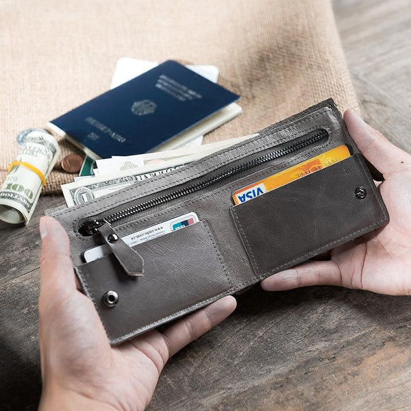 Handmade Leather Mens Cool Slim Leather Wallet Men Small Wallets Bifold for Men