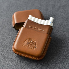 Cool Brown Leather Mens 14pcs Cigarette Holder Case Cool Custom Cigarette Case for Men