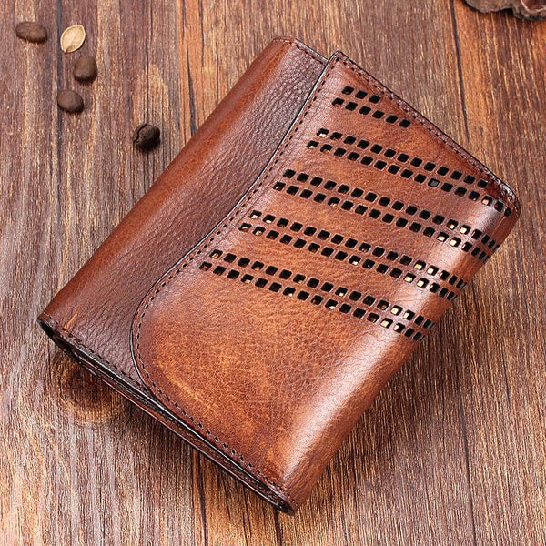 Handmade Mens Cool billfold Leather Wallet Men Small Zipper Wallets Trifold for Men - iChainWallets