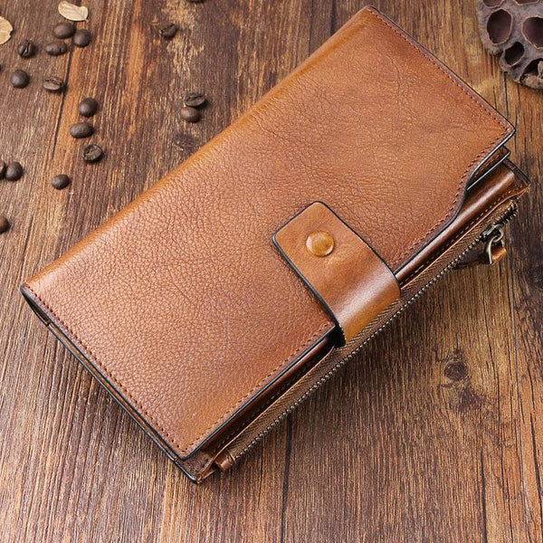 Handmade Leather Mens Cool Long Leather Wallet Wristlet Clutch Wallet for Men - iChainWallets