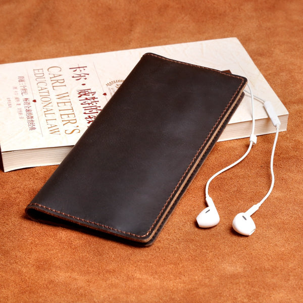 Handmade Leather Mens Cool Long Leather Wallet Clutch Wristlet Wallet for Men