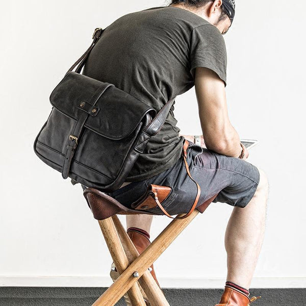 Genuine Leather Mens Cool Messenger Bag iPad Bag Chest Bag Bike Bag Cycling Bag for men - iChainWallets
