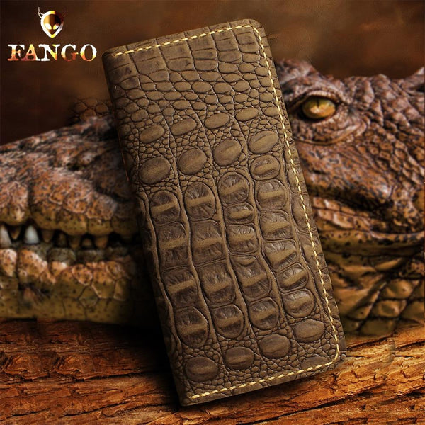 Handmade Leather Alligator Pattern Mens Cool Travel Long Wallet Card Holder Card Slim Clutch Wallets for Men