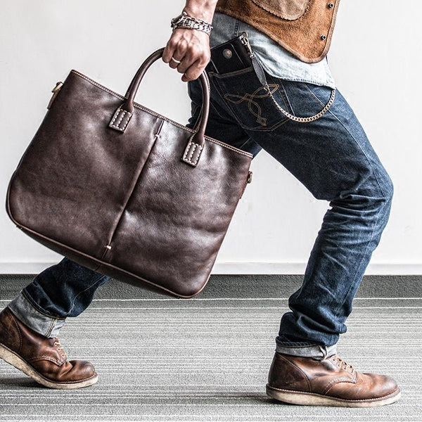 Genuine Leather Mens Briefcase Messenger Bag Laptop Bag Shoulder Bag for men - iChainWallets