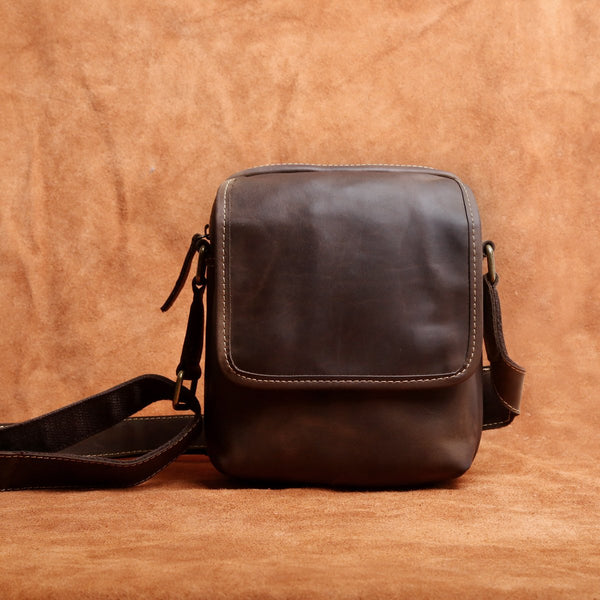 Genuine Leather Mens Cool Messenger Bag Square Bag Chest Bag Bike Bag Cycling Bag for men