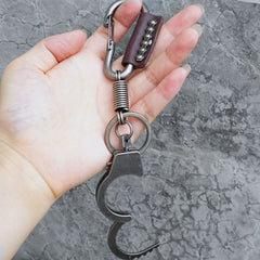 Handmade Biker Trucker Motorcycle Cool Feather Key Ring Keychain Fob Leather Handcuff Keychain
