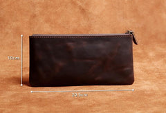 Genuine Leather Mens Cool Long Leather Wallet Slim Zipper Clutch Wristlet Wallet for Men