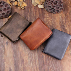 Handmade Mens Cool billfold Leather Wallet Men Small Zipper Wallets Trifold for Men