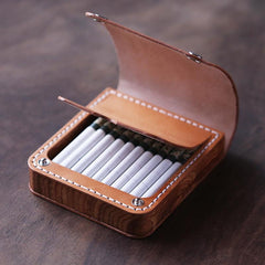 Handmade Wooden Leather Mens 20pcs Cigarette Case Cool Custom Cigarette Holder for Men