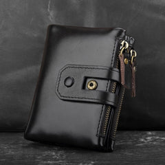 Genuine Leather Mens Zip Wallet Cool billfold Slim Bifold Wallet Card Wallet Purse for Mens