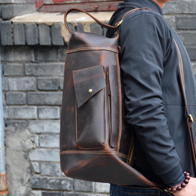 Cool Leather Mens Sling Bag Vintage Chest Bag Crossbody Backpack For Men