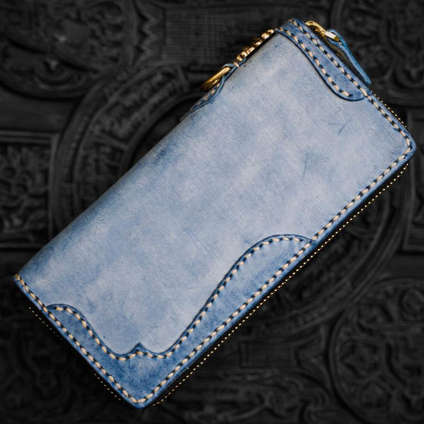 Handmade Leather Mens Biker Chain Wallet Cool Leather Wallet Long Chain Wallets for Men