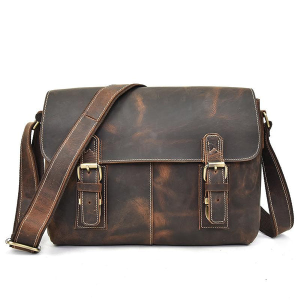 Leather Mens Vintage Coffee Side Bag Messenger Bag Shoulder Bag for Men