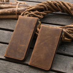 Handmade Leather Mens Cool Long Leather Wallet Zipper Clutch Wallet for Men - iChainWallets