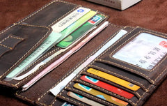 Handmade Leather Mens Wallet Cool Long Leather Wallet Clutch Wristlet Wallet for Men
