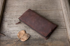 Handmade Leather Mens Clutch Wallet Cool Leather Wallet Long Phone Wallets for Men