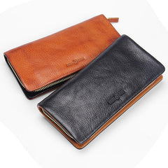 Handmade Leather Mens Cool Long Leather Wallet Bifold Clutch Wallet for Men - iChainWallets