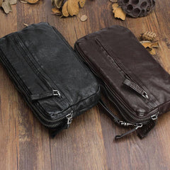 Handmade Leather Mens Cool Long Leather Wallet Zipper Clutch Wristlet Wallet for Men - iChainWallets