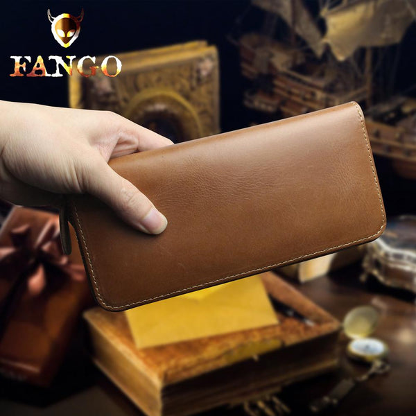 Handmade Leather Mens Cool Zipper Phone Travel Long Wallet Card Holder Card Slim Clutch Wallets for Men