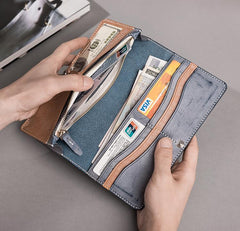 Handmade Leather Mens Clutch Wallet Cool Leather Wallet Long Phone Wallets for Men