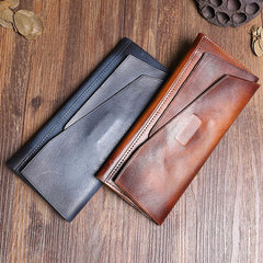 Handmade Leather Gray Mens Cool Long Leather Wallet Brown Unique Long Wallet for Men
