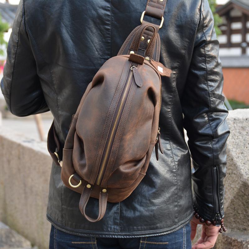 Leather Chest Bag Mens Sling Bag Crossbody Sling Bag Cool Travel