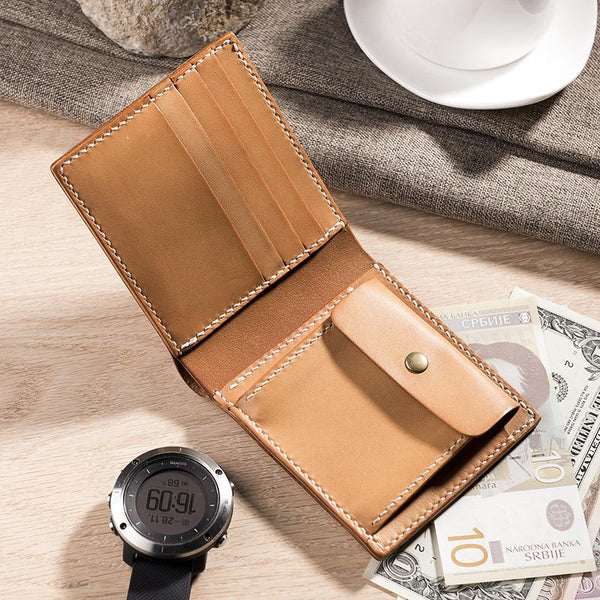 Handmade Leather Mens Cool Slim Leather Wallet Men Small Wallets Bifold for Men
