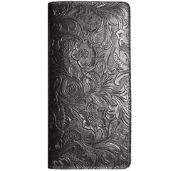 Handmade Leather Floral Mens Cool Travel Long Wallet Passport Card Holder Card Slim Wallets for Men