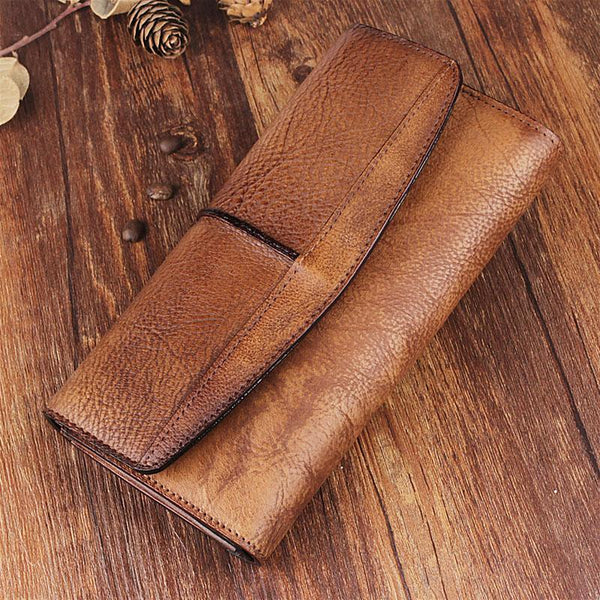 Handmade Leather Mens Cool Long Leather Wallet Trifold Clutch Wallet for Men - iChainWallets