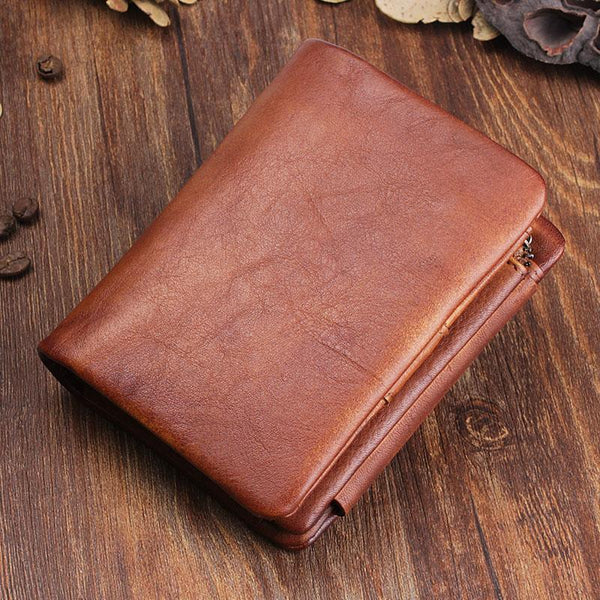 Handmade Mens Cool billfold Leather Wallet Men Small Zipper Wallets Trifold for Men - iChainWallets