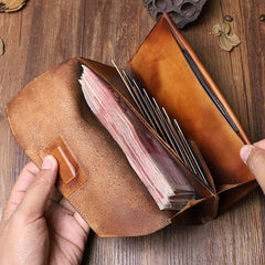 Handmade Leather Gray Mens Cool Long Leather Wallet Brown Unique Long Wallet for Men
