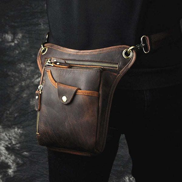 Handmade Leather Mens Waist Bag Hip Pack Belt Bag Fanny Pack Bumbag Chest Bag Sling Bag for Men
