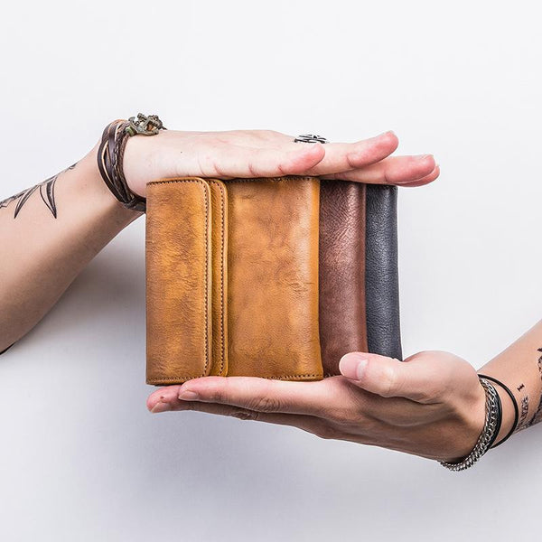 Handmade Mens Cool billfold Leather Wallet Men Small Slim Wallets Trifold for Men - iChainWallets
