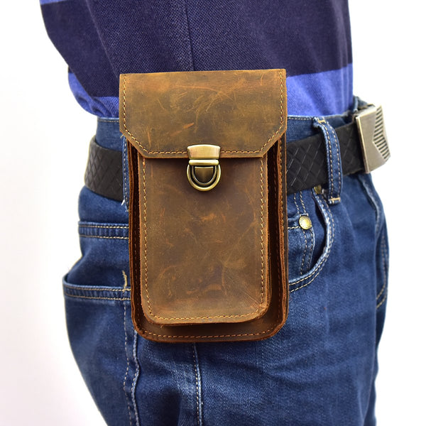 Handmade Leather Mens Small Cigarette Cases Waist Bag Hip Pack Belt Bag Fanny Pack Bumbag for Men