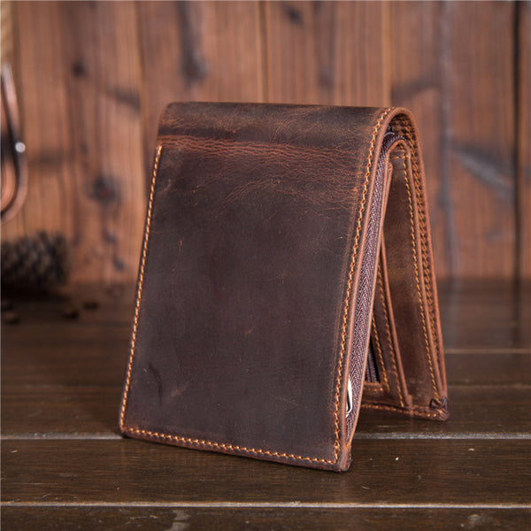 Handmade Genuine Leather Slim Wallet Bifold billfold Wallet Purse Bag For Mens