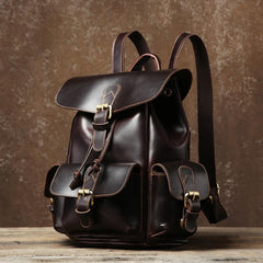Handmade Genuine Leather Mens Cool Coffee Backpack Sling Bag Large Travel Bag Hiking Bag for Men