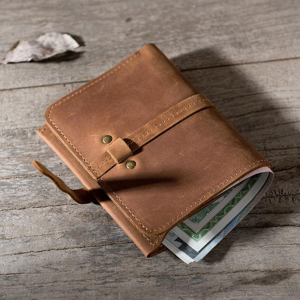 Handmade Leather Mens Cool Slim Leather Wallet Men Small Wallets Bifold for Men