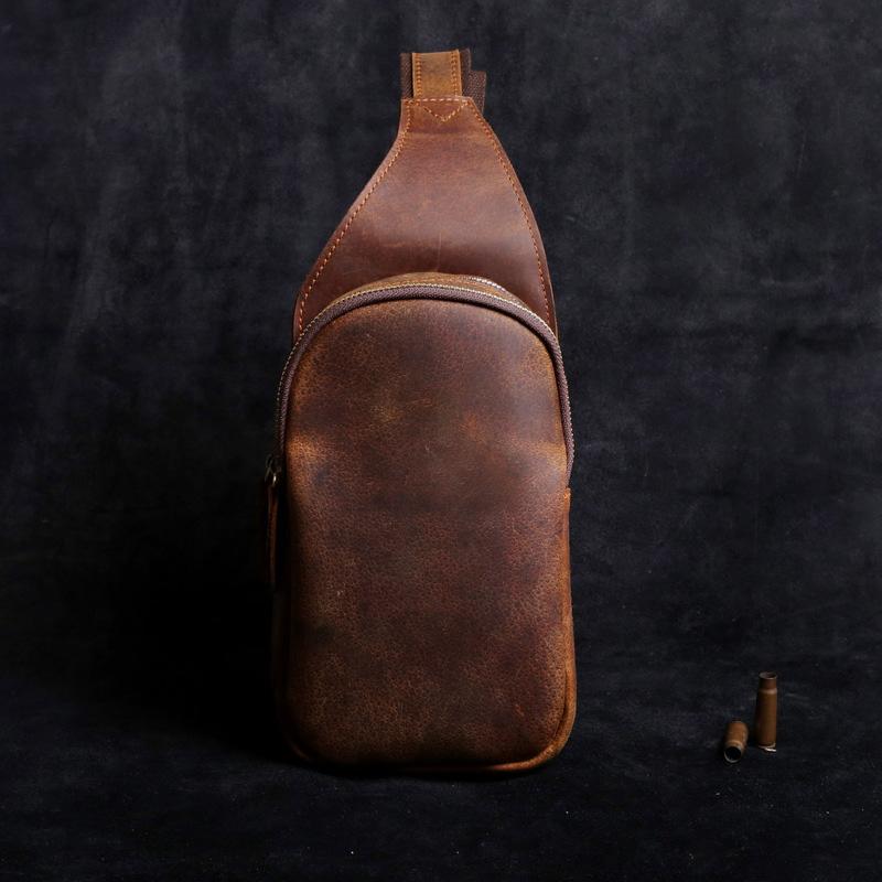 genuine leather sling bag women​ Dark Brown Leather Sling Bag for Men Leather Crossbody Sling Bag Mens Leather Sling Pack