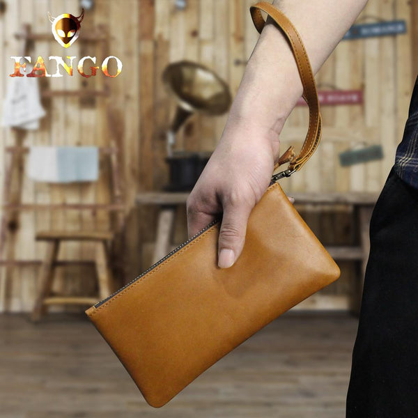 Handmade Leather Mens Cool Zipper Phone Travel Long Wallet Card Holder Card Slim Clutch Wallets for Men