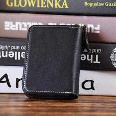 Handmade Mens Cool Short Leather Wallet Men Small Card Wallets Zipper for Men - iChainWallets