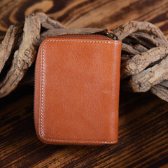 Handmade Mens Cool Short Leather Wallet Men Small Card Wallets Zipper for Men - iChainWallets