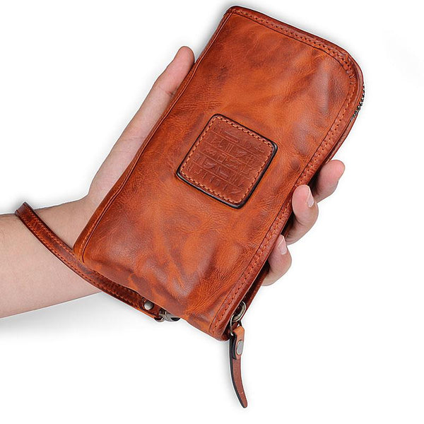 Handmade Leather Mens Cool Long Leather Wallet Bifold Clutch Wallet for Men - iChainWallets